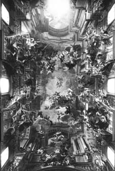Raumillusionistisches Deckengemälde (sog. Quadratura-Malerei) von Andrea Pozzo in S. Ignazio, Rom 1694